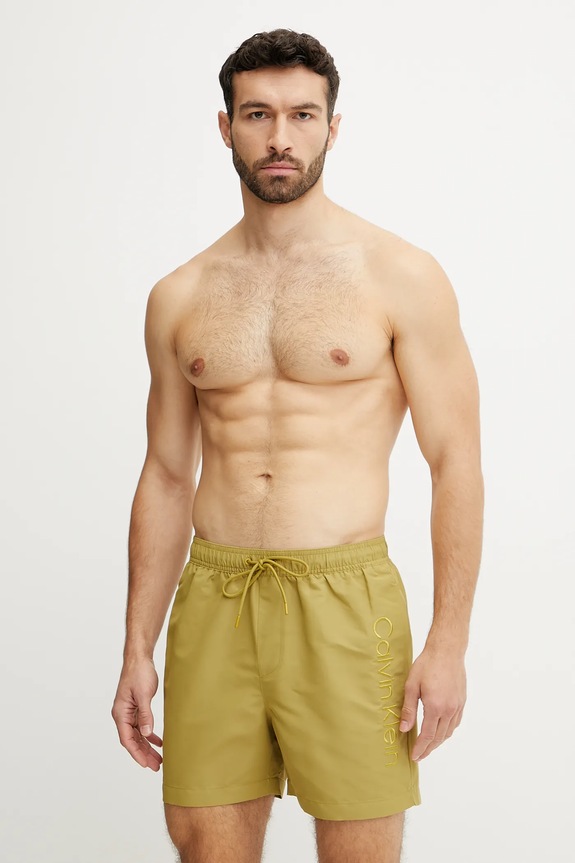 Calvin Klein szorty kąpielowe aplikacja zielony KM0KM01166
