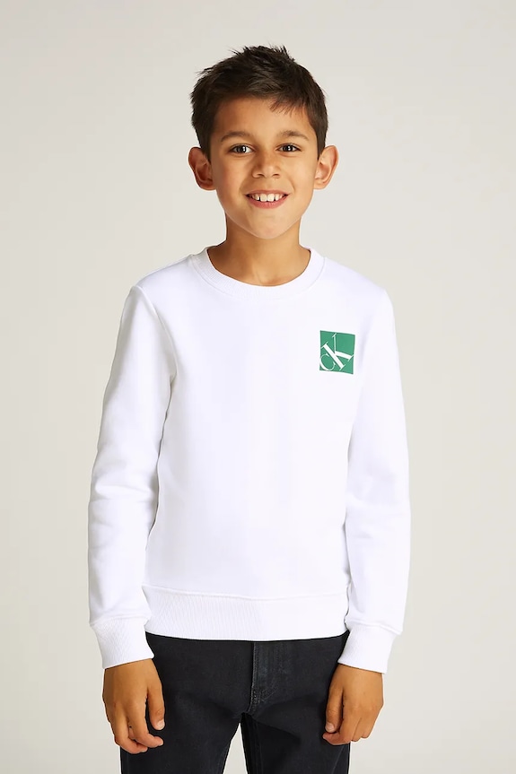 Dětská bavlněná mikina Calvin Klein Jeans 0 bez kapuce bílá IB0IB02375.PPYA