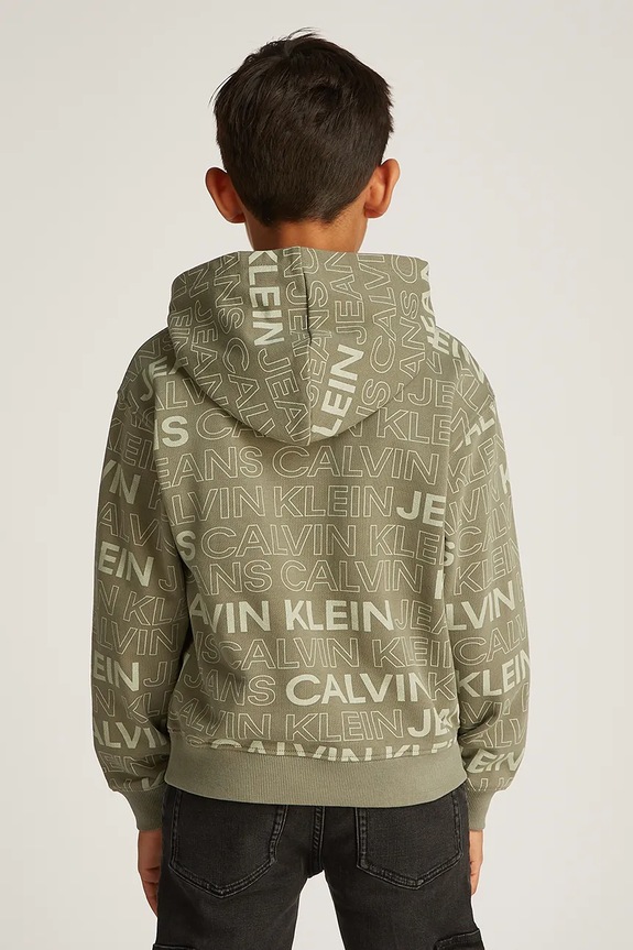 Detská bavlnená mikina Calvin Klein Jeans 0 zelená IB0IB02381.128.176.PPYA