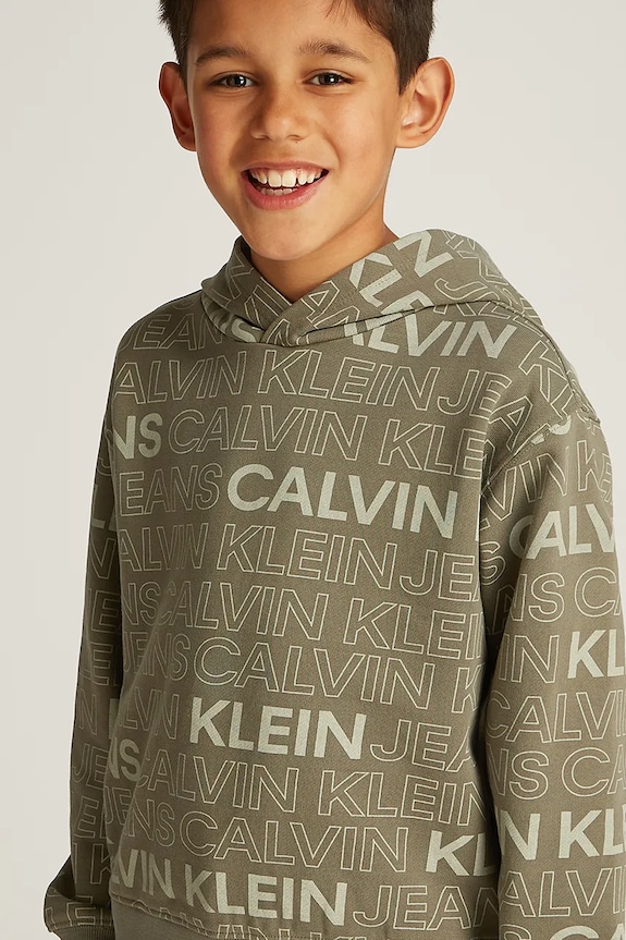 Detská bavlnená mikina Calvin Klein Jeans 0 IB0IB02381.128.176.PPYA zelená