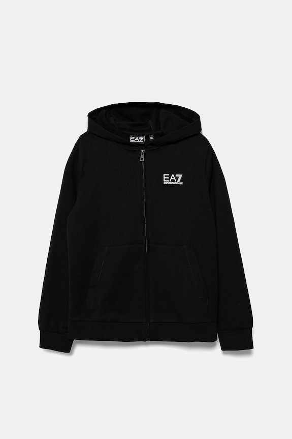 Дитяча бавовняна кофта EA7 Emporio Armani з капюшоном чорний 7B000064.AF10380