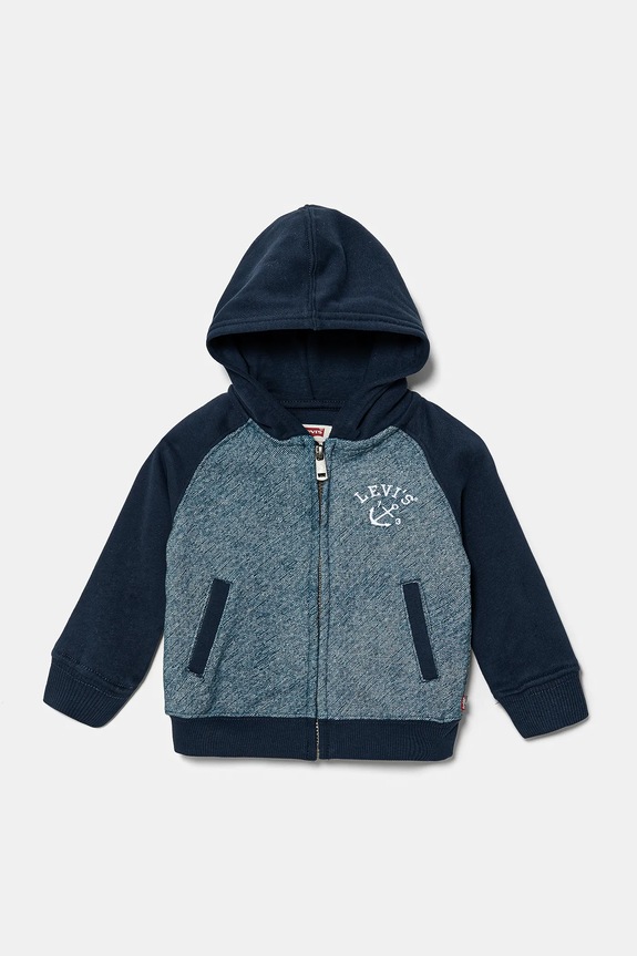 Mikina pre bábätká Levi's TROMPE LOEIL DENIM HOODIE s kapucňou tmavomodrá 6EM394