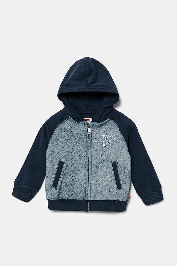 Mikina pre bábätká Levi's TROMPE LOEIL DENIM HOODIE s kapucňou tmavomodrá 6EM394