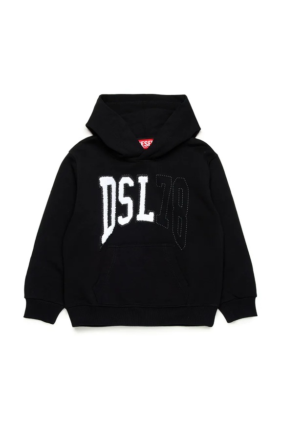 Diesel hanorac de bumbac pentru copii SBOXTHOOD OVER SWEAT-SHIRT imprimeu negru J02226
