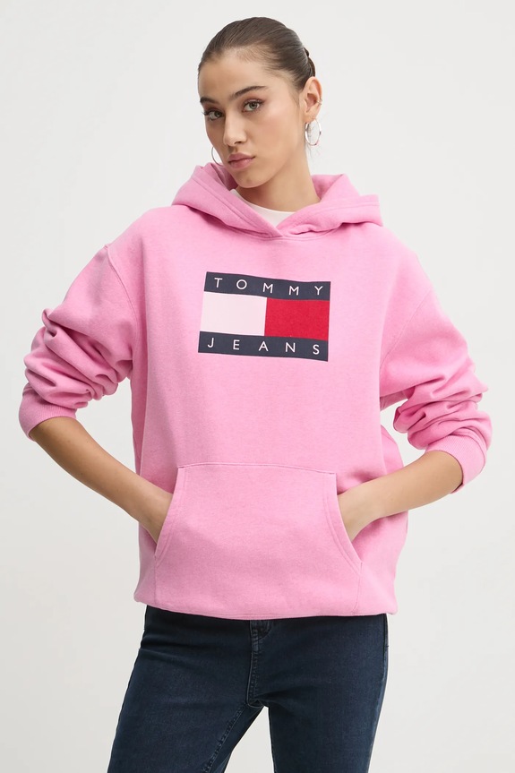Mikina Tommy Jeans s kapucí růžová DW0DW19407