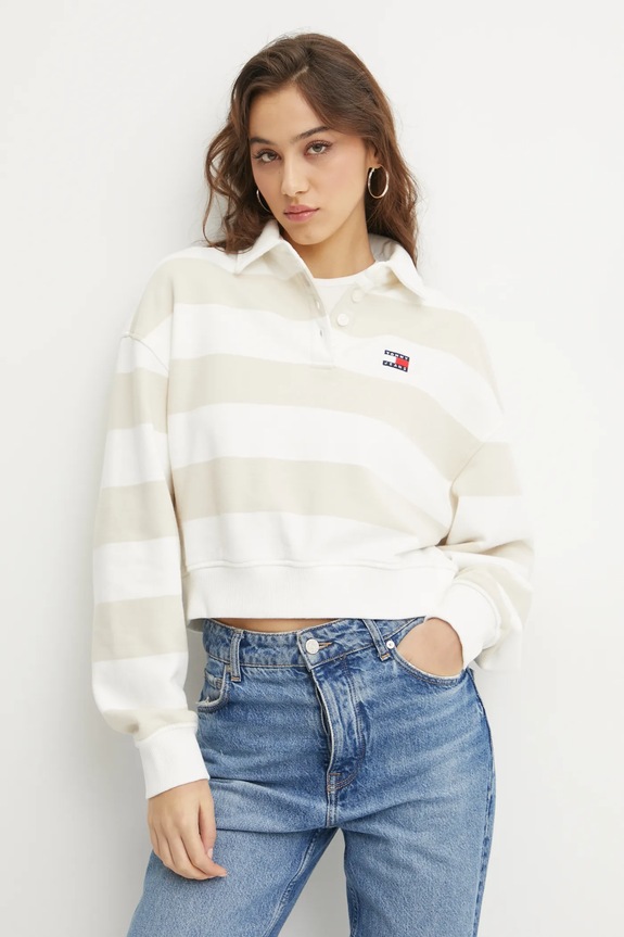 Tommy Jeans pamut melegítőfelső pamut bézs DW0DW19409