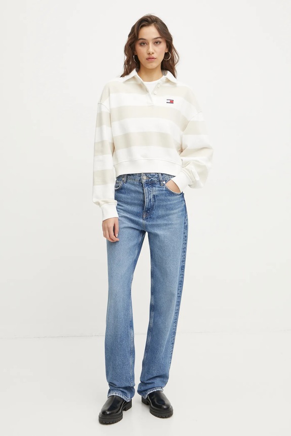 Tommy Jeans pamut melegítőfelső DW0DW19409 bézs SS25