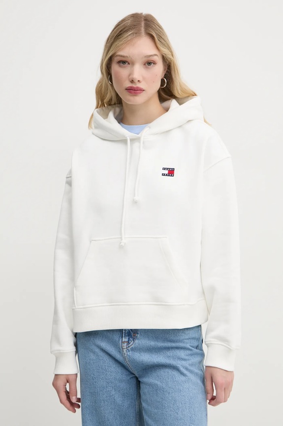 Tommy Jeans mikina s kapucňou dámska bavlnená bavlna béžová DW0DW19414