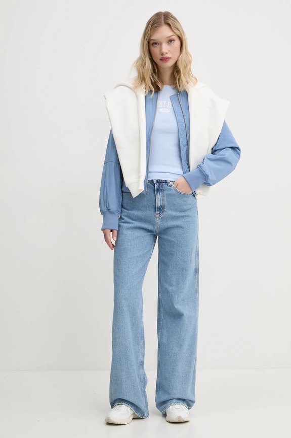 Tommy Jeans hanorac cu glugă de femei din bumbac DW0DW19414 bej SS26