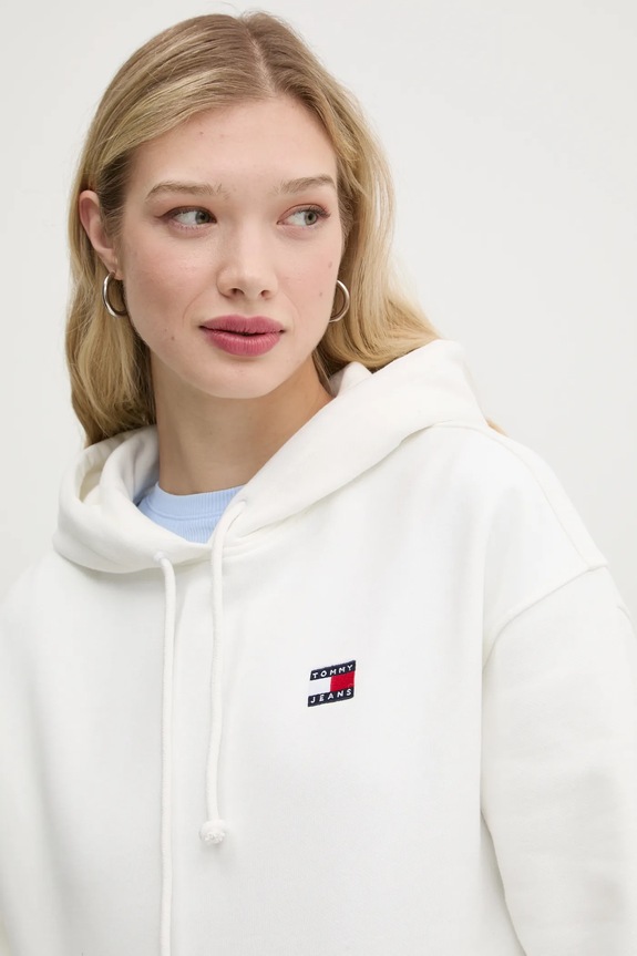 Tommy Jeans hanorac cu glugă de femei din bumbac bej DW0DW19414
