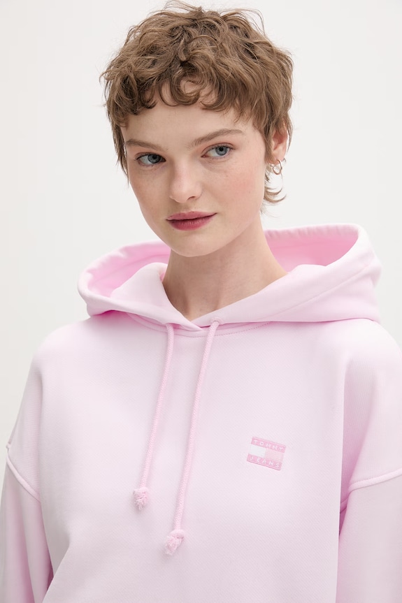 Tommy Jeans mikina s kapucňou dámska bavlnená ružová DW0DW19414