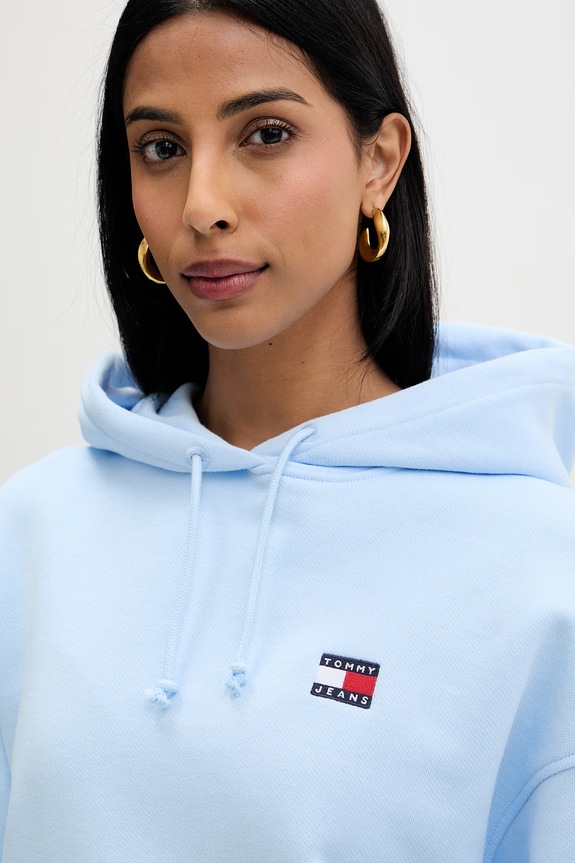 Tommy Jeans μπλούζα με κουκούλα γυναικεία βαμβακερή μπλε DW0DW19414