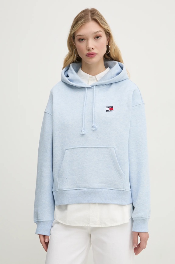 Tommy Jeans bluza z kapturem damska bawełniana z kapturem niebieski DW0DW19414