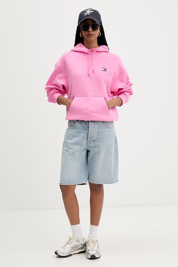 Tommy Jeans pulover s kapuco ženski bombažen DW0DW19414 roza SS26