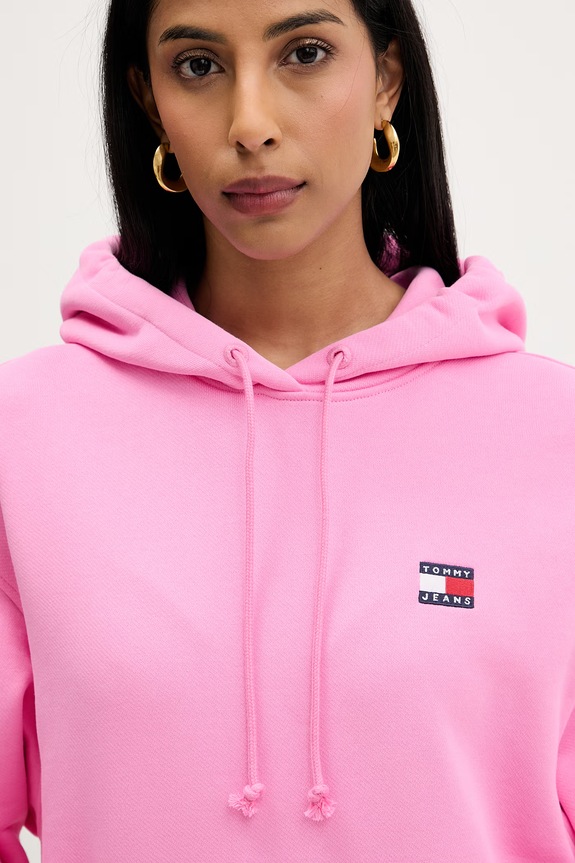 Tommy Jeans felpa con cappuccio da donna in cotone rosa DW0DW19414