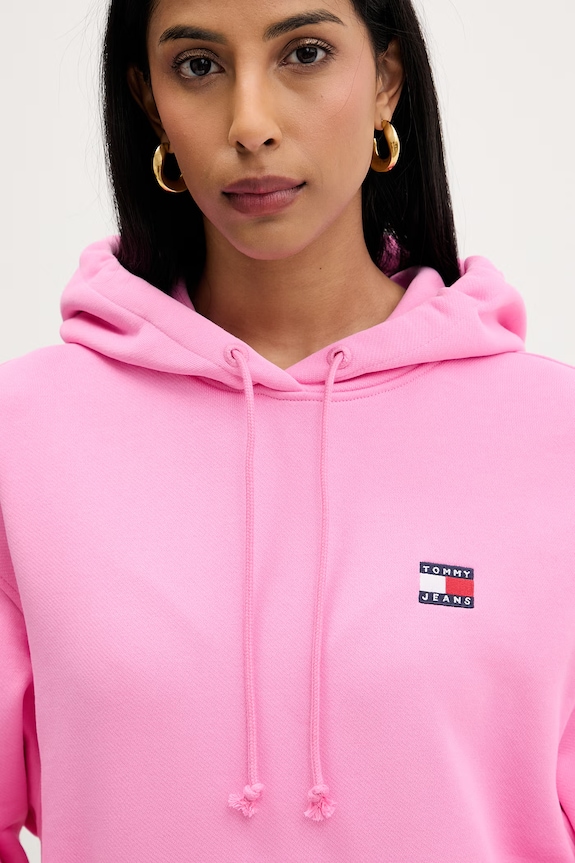 Tommy Jeans pulover s kapuco ženski bombažen roza DW0DW19414