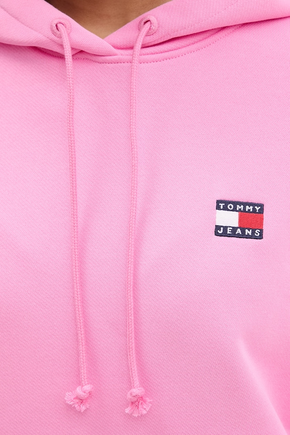 Tommy Jeans pulover s kapuco ženski bombažen DW0DW19414 roza