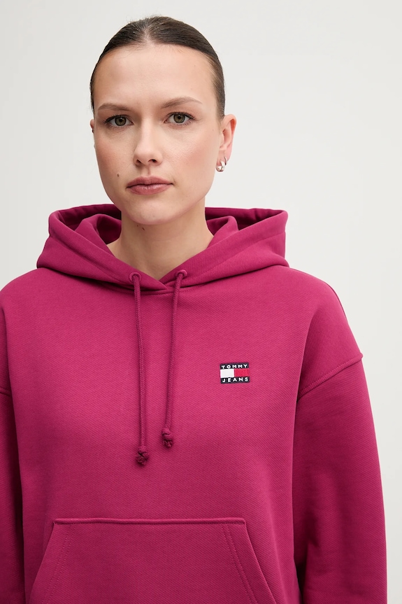 Oblečení Tommy Jeans mikina s kapucí dámská bavlněná DW0DW19414 růžová