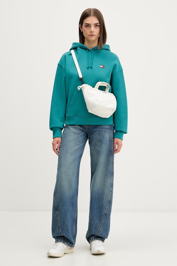 Tommy Jeans bluza z kapturem damska bawełniana DW0DW19414 turkusowy SS26
