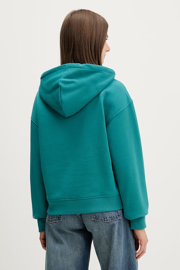 Odzież Tommy Jeans bluza z kapturem damska bawełniana DW0DW19414 turkusowy