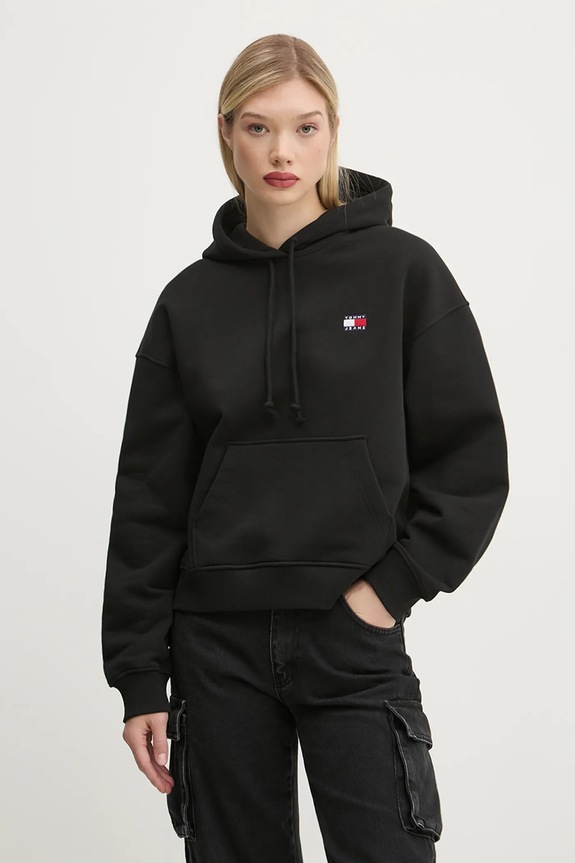 Tommy Jeans mikina s kapucňou dámska bavlnená bavlna čierna DW0DW19414