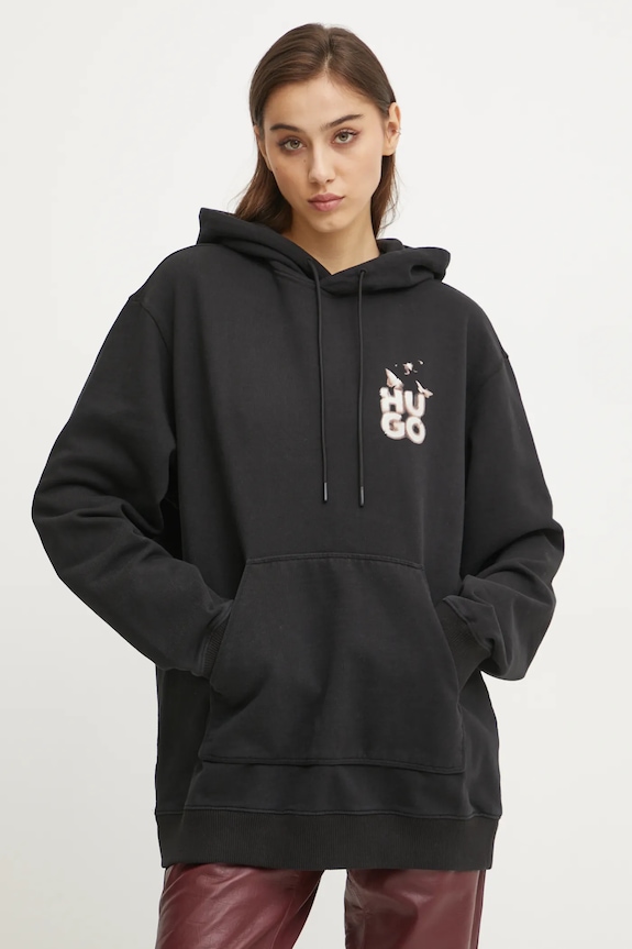 Βαμβακερή μπλούζα HUGO στάμπα μαύρο 50534047