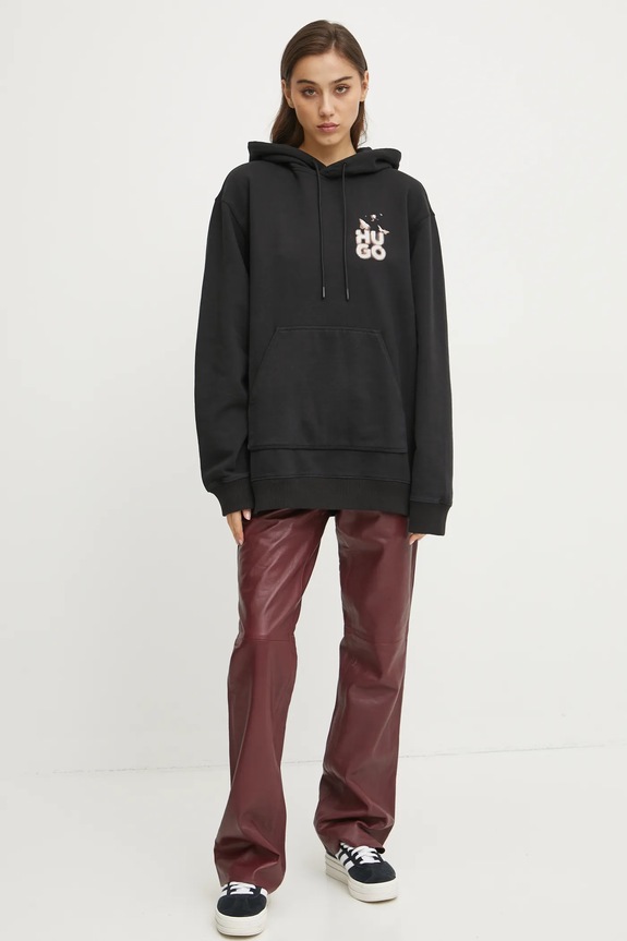 Βαμβακερή μπλούζα HUGO 50534047 μαύρο SS25