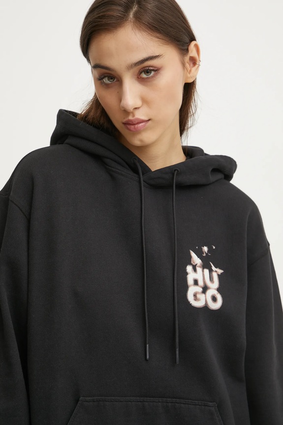 Βαμβακερή μπλούζα HUGO μαύρο 50534047
