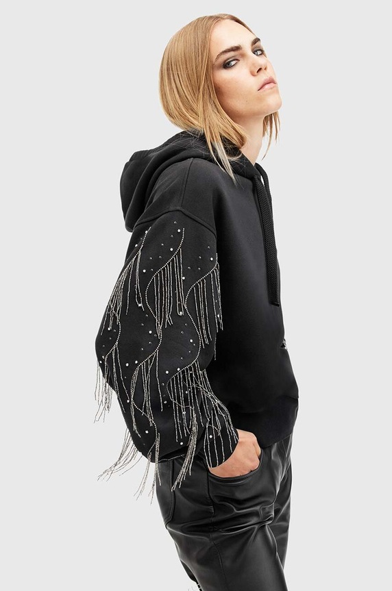 Bavlněná mikina AllSaints LENNON TASSEL W002JA černá SS25
