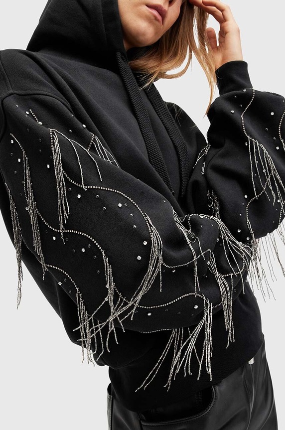 Oblečení Bavlněná mikina AllSaints LENNON TASSEL W002JA černá