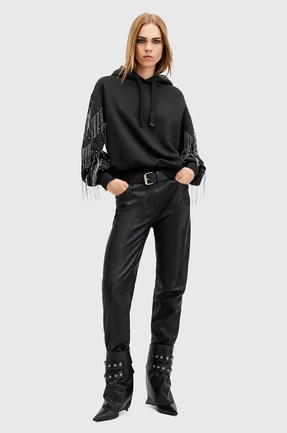 Bavlněná mikina AllSaints LENNON TASSEL W002JA černá