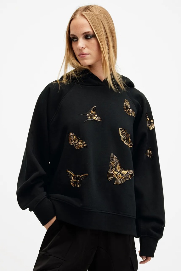 Pamučna dukserica AllSaints TALON DIANA natpis crna W132JB