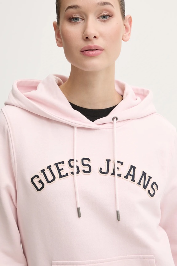 Bavlněná mikina Guess Jeans růžová W5RQ17.K68I4