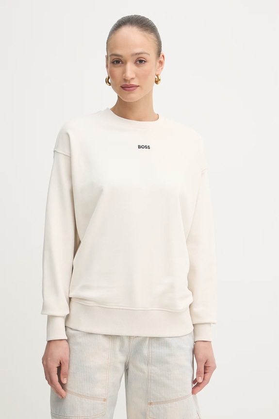 BOSS Orange bluza oversize damska bawełniana beżowy 50534821