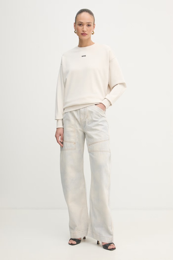 BOSS Orange bluza oversize damska bawełniana 50534821 beżowy SS26