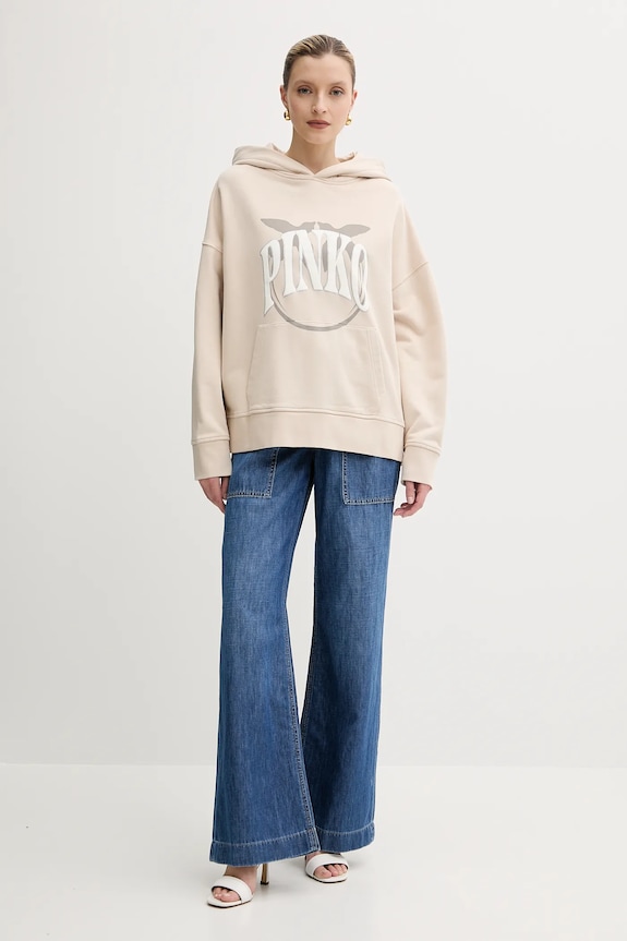 Bavlněná mikina Pinko 104623.A2CU béžová SS25