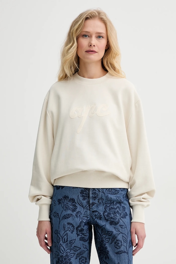 A.P.C. felső sweat ethan - GOTS sima bézs COHGT.M27975