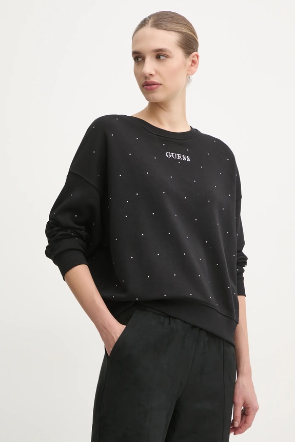 Mikina Guess RHINESTONES bez kapuce černá V5RQ08.KCLJ0