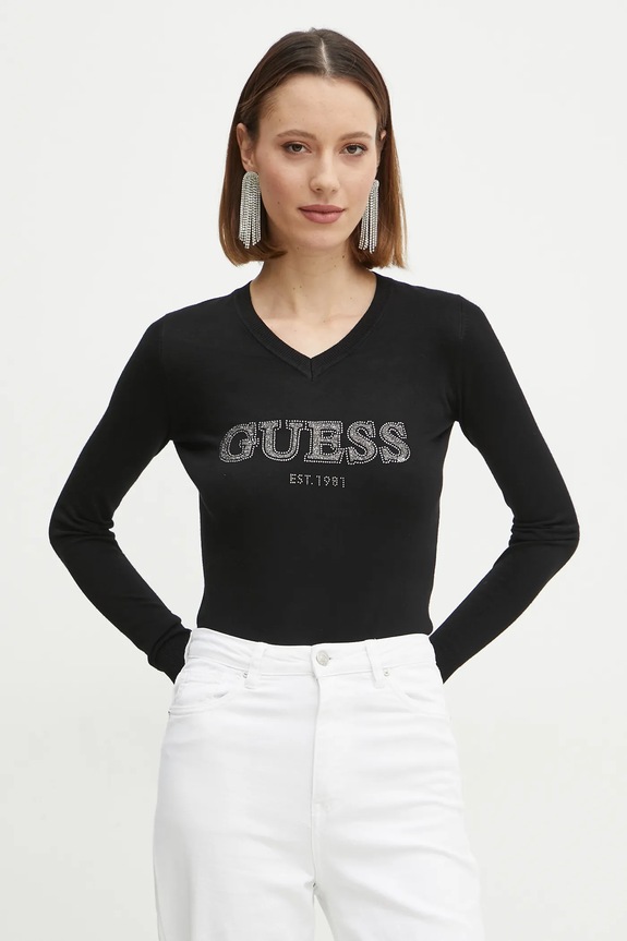 Sveter Guess HOLLY V výstrih čierna W5RR38.Z2NQ2