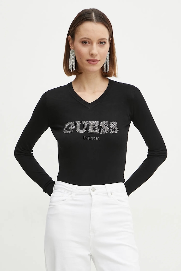 Sveter Guess HOLLY V výstrih čierna W5RR38.Z2NQ2