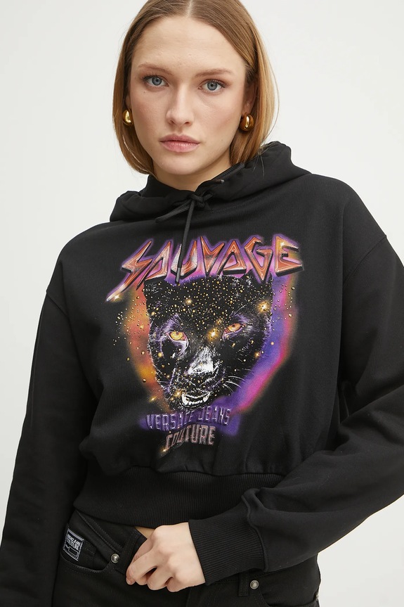 Pamučna dukserica Versace Jeans Couture natpis crna 78HAIC04.CF00C