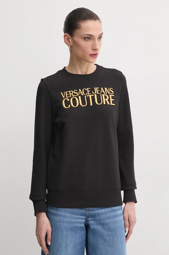 Βαμβακερή μπλούζα Versace Jeans Couture χωρίς κουκούλα μαύρο 78HAIT06.CF01T