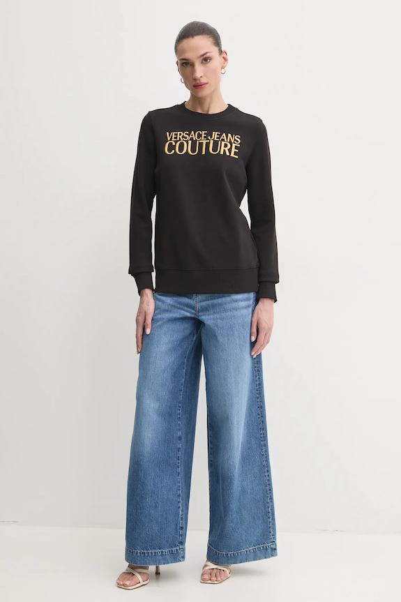 Βαμβακερή μπλούζα Versace Jeans Couture 78HAIT06.CF01T μαύρο SS25