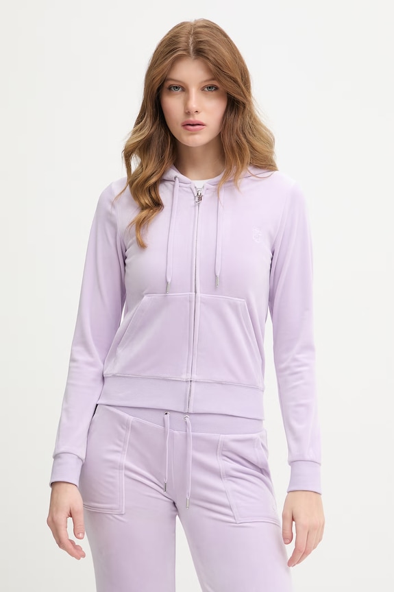 Oblečenie Juicy Couture mikina na zips s kapucňou dámska bavlnená ROBERTSON CLASS JCAP176 fialová