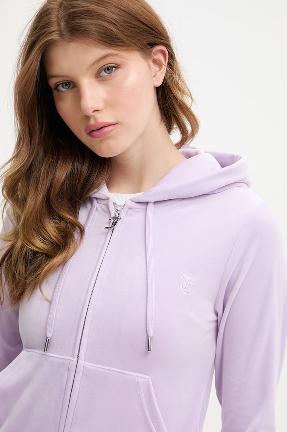 Juicy Couture mikina na zips s kapucňou dámska bavlnená ROBERTSON CLASS fialová JCAP176