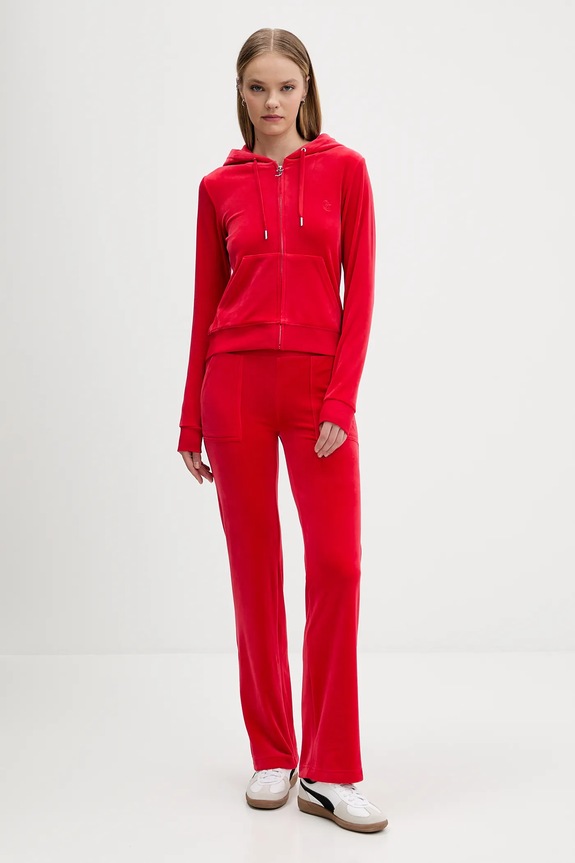 Juicy Couture μπλούζα με κουκούλα και κουμπιά Γυναικεία βαμβακερή ROBERTSON CLASS JCAP176 κόκκινο SS26