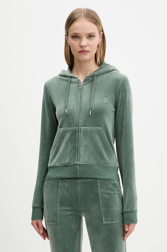 Juicy Couture μπλούζα με κουκούλα και κουμπιά Γυναικεία βαμβακερή ROBERTSON CLASS πράσινο JCAP176