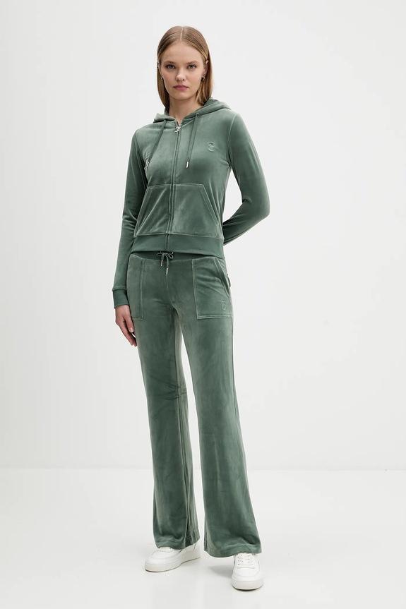 Juicy Couture μπλούζα με κουκούλα και κουμπιά Γυναικεία βαμβακερή ROBERTSON CLASS JCAP176 πράσινο SS26