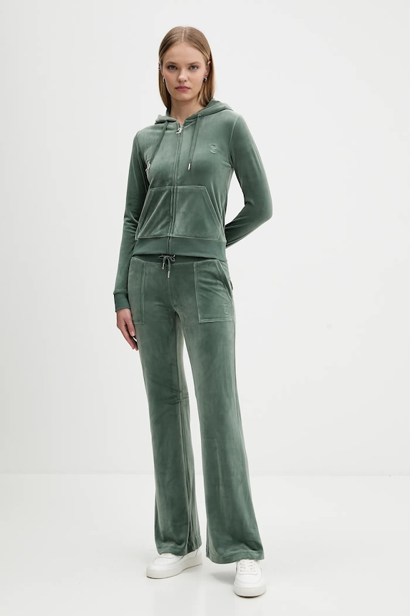 Juicy Couture μπλούζα με κουκούλα και κουμπιά Γυναικεία βαμβακερή ROBERTSON CLASS JCAP176 πράσινο SS26