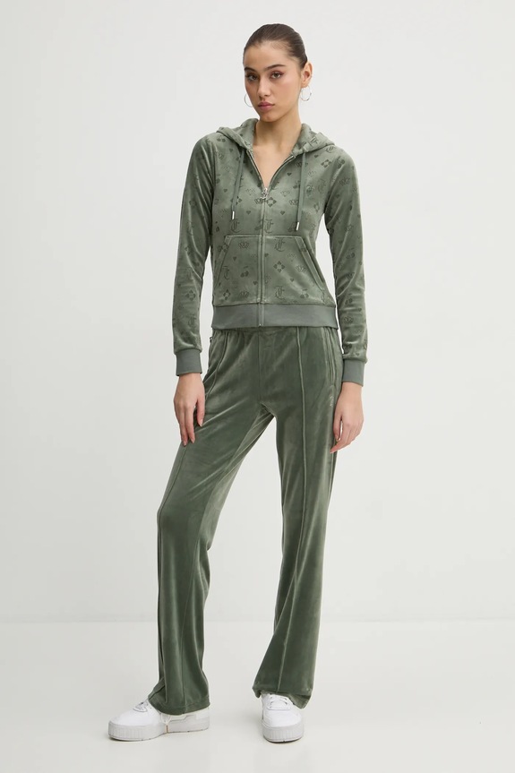Dukserica od velura Juicy Couture JCWAS125302 zelena SS25
